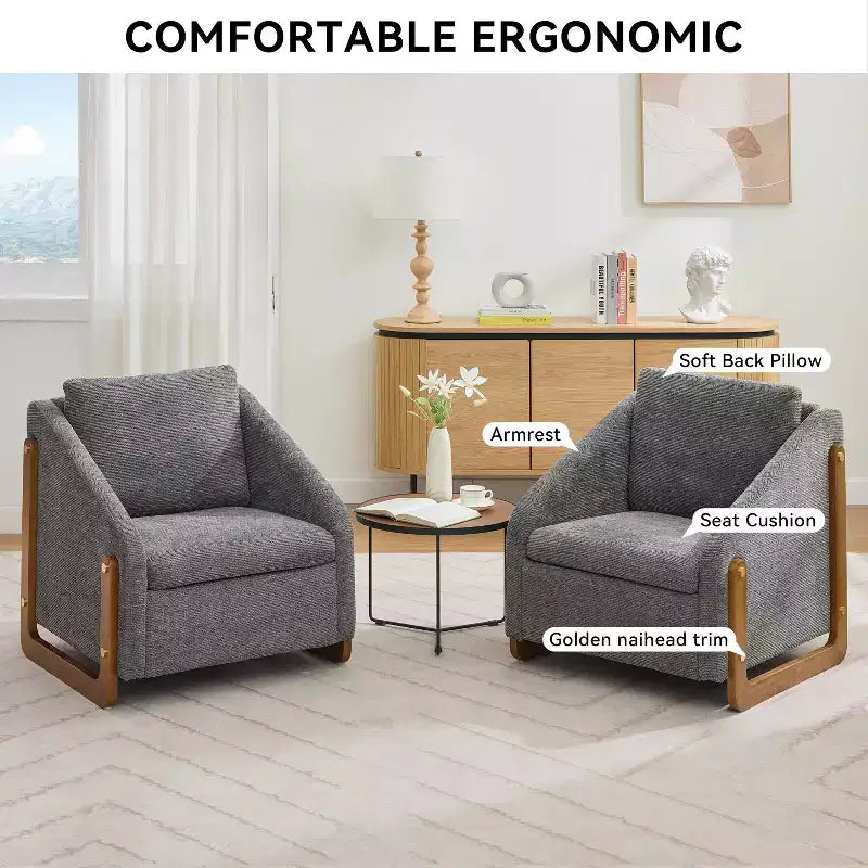 Fauteuil d'appoint en chenille avec cadre en bois et clous décoratifs