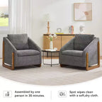 Fauteuil d'appoint en chenille avec cadre en bois et clous décoratifs