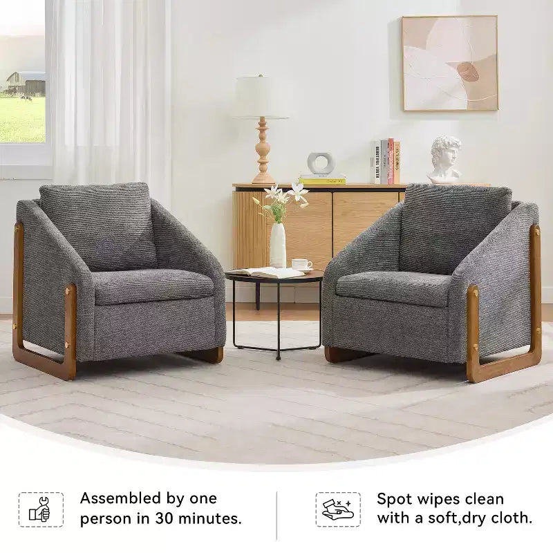 Fauteuil d'appoint en chenille avec cadre en bois et clous décoratifs
