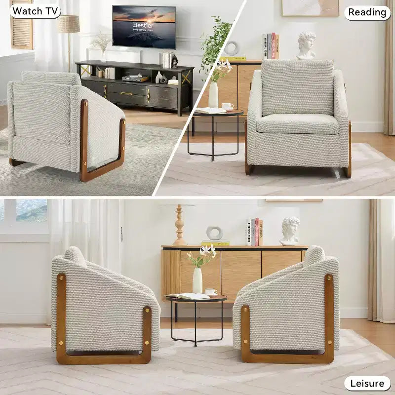 Fauteuil d'appoint en chenille avec cadre en bois et clous décoratifs