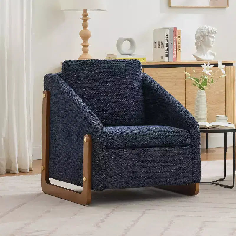 Fauteuil d'appoint en chenille avec cadre en bois et clous décoratifs