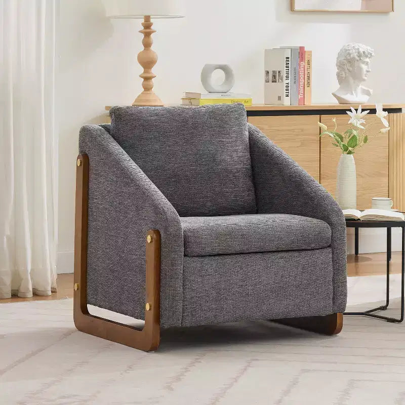 Fauteuil d'appoint en chenille avec cadre en bois et clous décoratifs