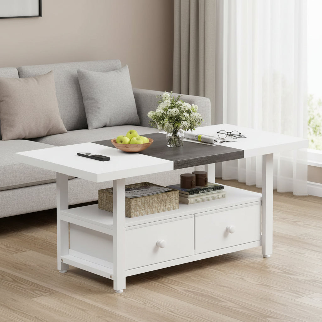 Hausource 2-Tier Coffee Table w/Storage Shelf & 2 Drawers for Living Room