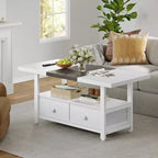 Table basse à 2 niveaux avec étagère de rangement et 2 tiroirs – Blanc, capacité de 136 kg