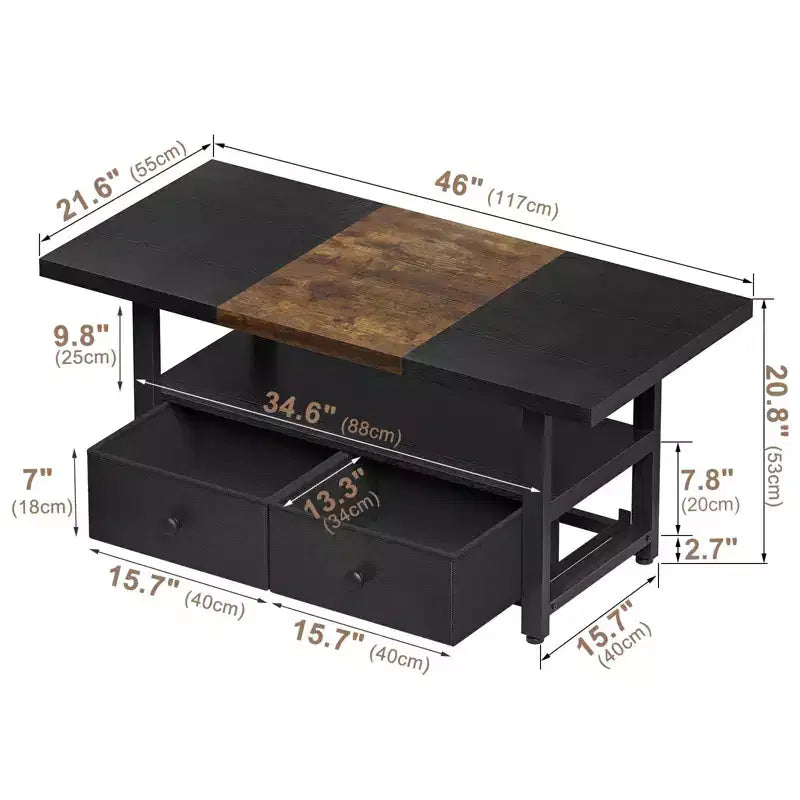 Table basse à 2 niveaux avec étagère de rangement et 2 tiroirs – Blanc, capacité de 136 kg