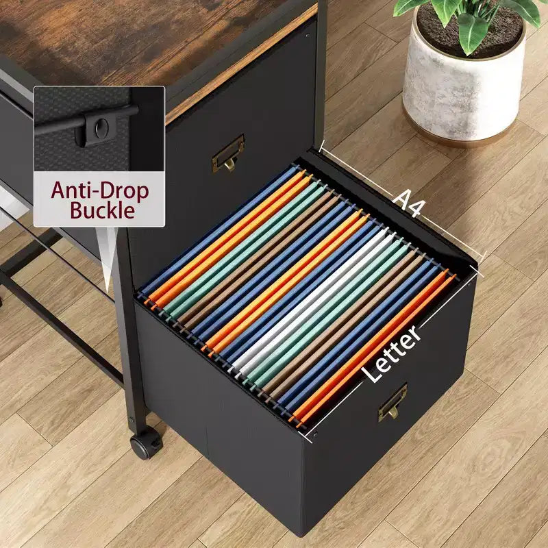 Classeur, meuble de classement mobile compatible avec les formats Lettre ou A4, classeur en tissu sur roulettes, petit meuble de rangement sous bureau, noir