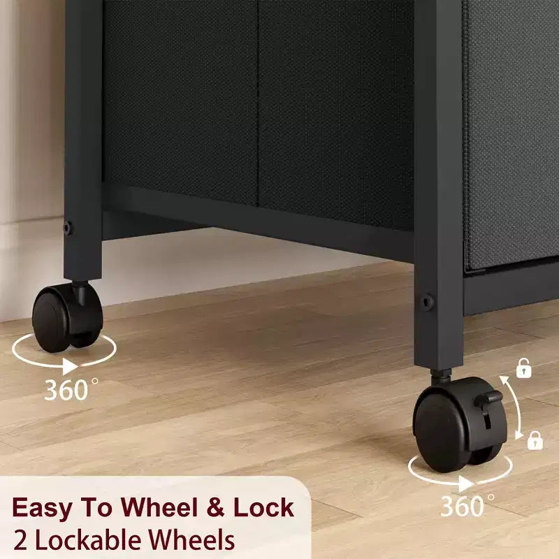Classeur, meuble de classement mobile compatible avec les formats Lettre ou A4, classeur en tissu sur roulettes, petit meuble de rangement sous bureau, noir