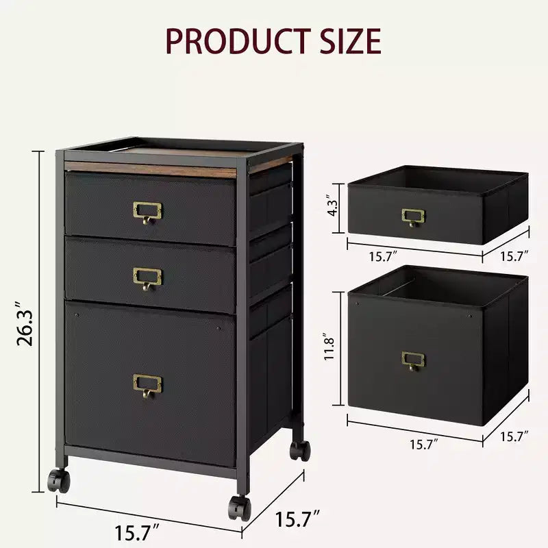 Classeur, meuble de classement mobile compatible avec les formats Lettre ou A4, classeur en tissu sur roulettes, petit meuble de rangement sous bureau, noir