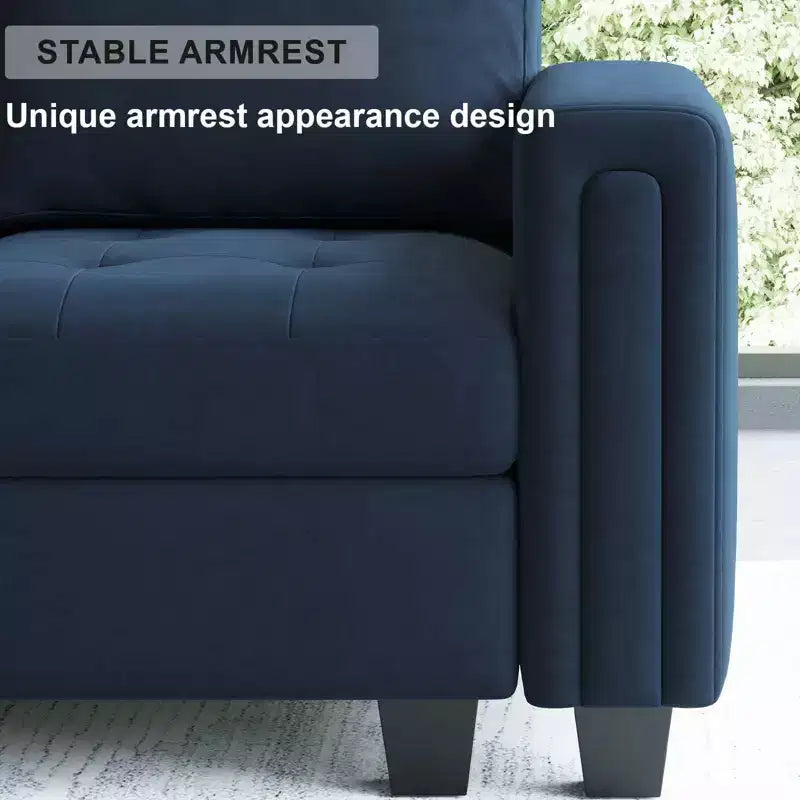 Canapé d'angle modulaire en velours capitonné avec pouf de rangement, 6 places