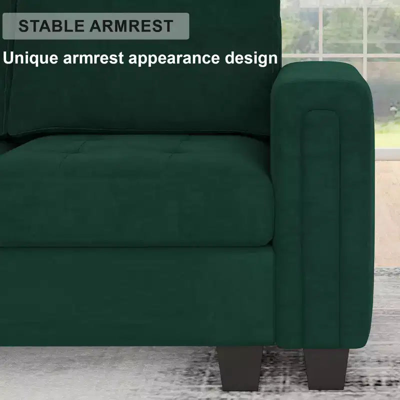 Canapé d'angle modulaire en velours capitonné avec pouf de rangement, 6 places