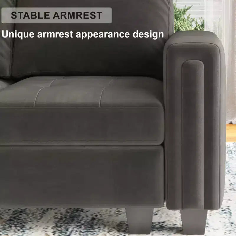 Canapé d'angle modulaire en velours capitonné avec pouf de rangement, 6 places