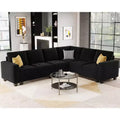 Canapé d'angle modulaire en velours capitonné avec pouf de rangement, 6 places