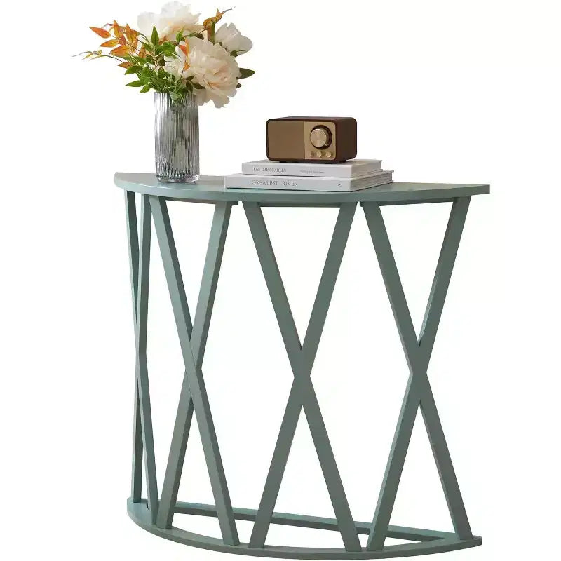 Console demi-lune Vienna avec motif en X – Vert avocat