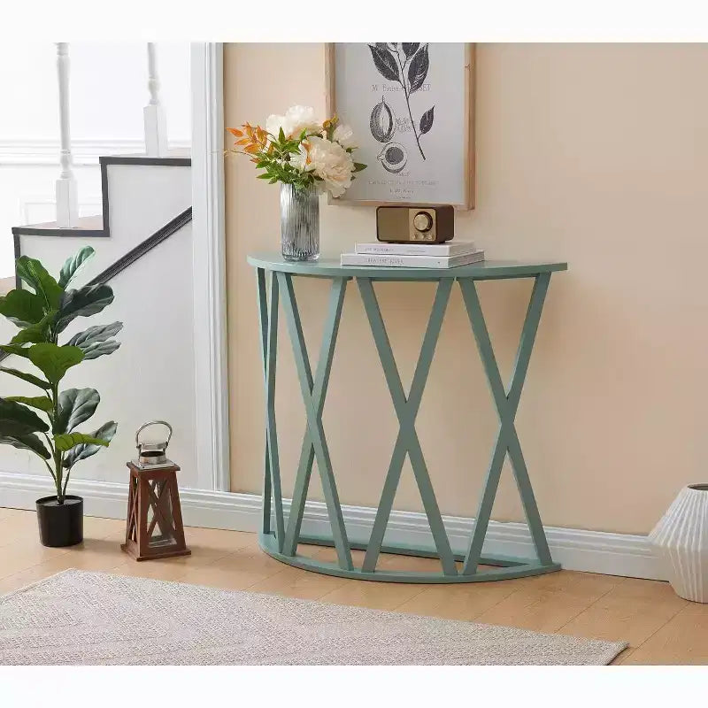 Console demi-lune Vienna avec motif en X – Vert avocat
