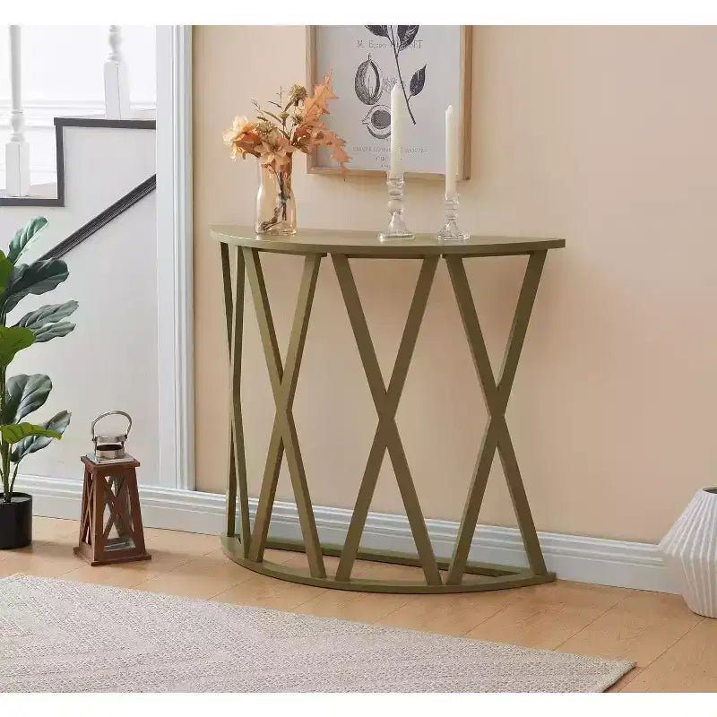 Console demi-lune Vienna avec motif en X – Vert avocat