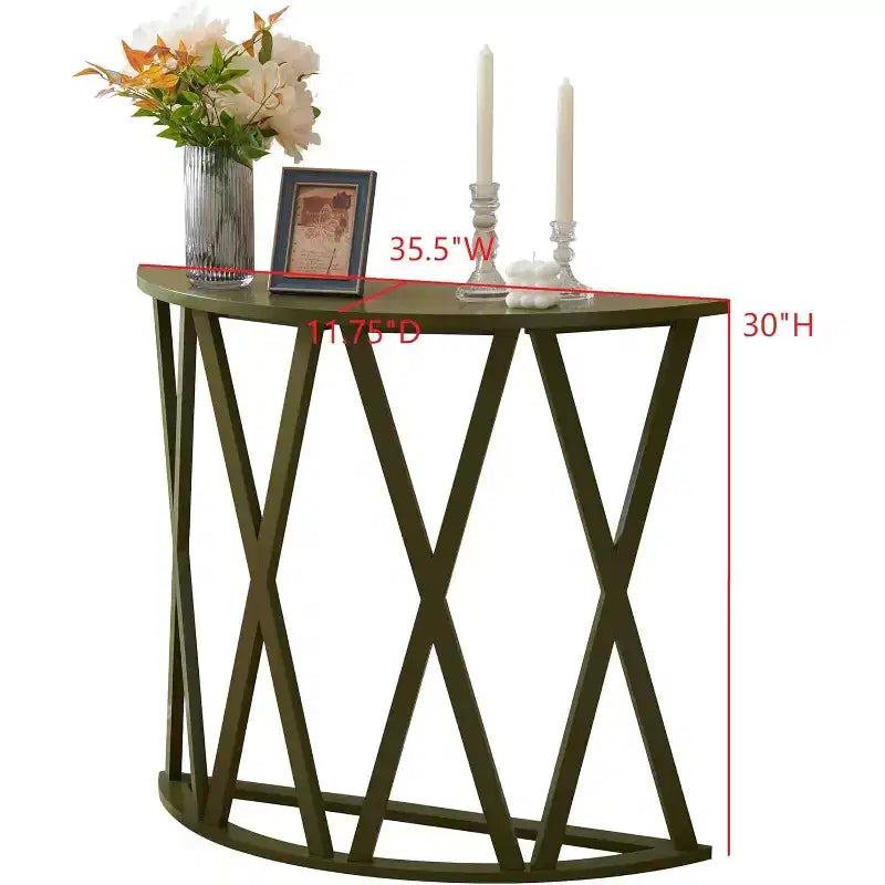 Console demi-lune Vienna avec motif en X – Vert avocat