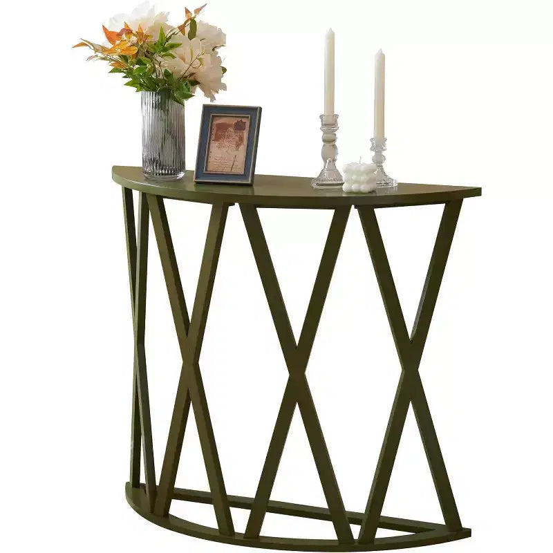Console demi-lune Vienna avec motif en X – Vert avocat