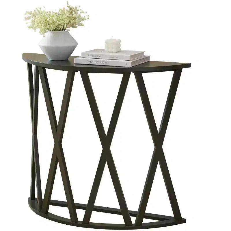 Console demi-lune Vienna avec motif en X – Vert avocat