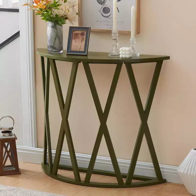 Kings Brand Furniture Vienna Half Moon Wood Console Table for Entryway, Accent Sofa Table X-Motifs Design for Living Room, Hallway, Foyer, Entrance