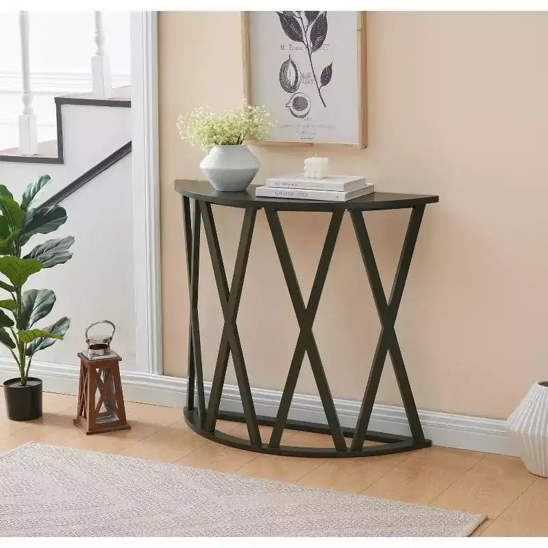 Console demi-lune Vienna avec motif en X – Vert avocat