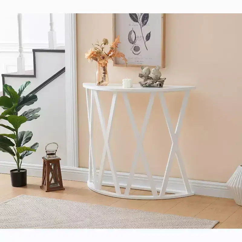 Console demi-lune Vienna avec motif en X – Vert avocat