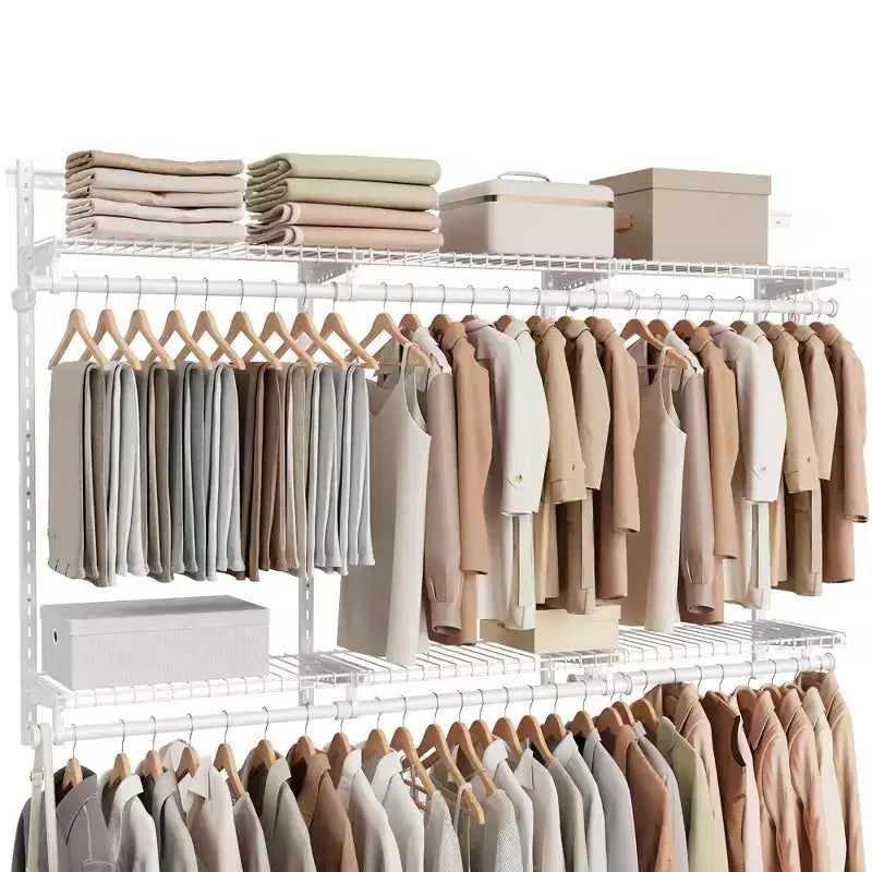 Système de rangement de placard réglable – Unité de rayonnage métallique de 122 à 244 cm avec 6 tringles et 6 étagères, capacité de 187 kg, blanc nuage