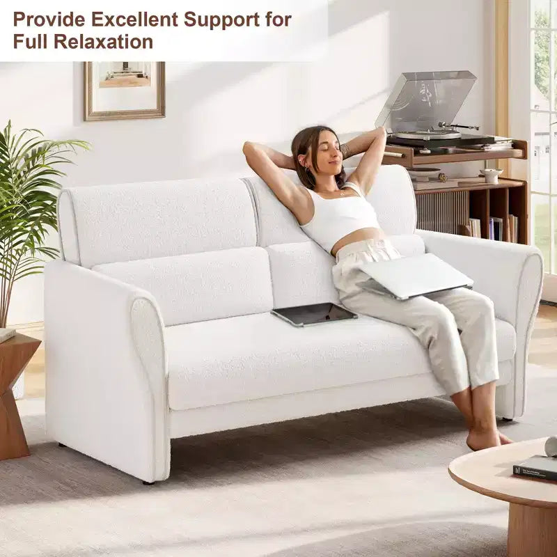 Canapé causeuse pour salon, canapé rembourré en bouclé moderne avec coussin lombaire, causeuse à assise profonde