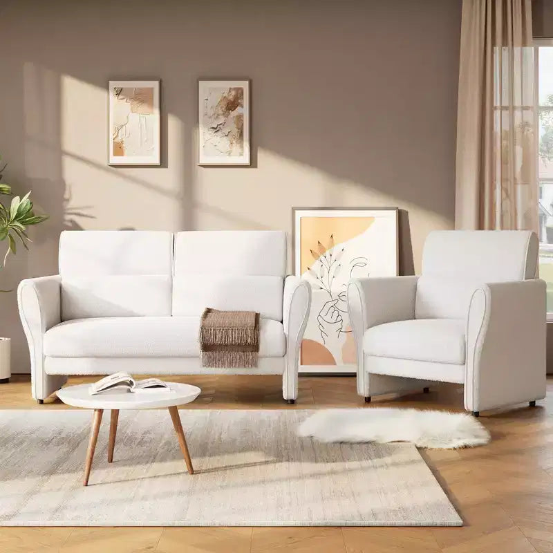 Canapé causeuse pour salon, canapé rembourré en bouclé moderne avec coussin lombaire, causeuse à assise profonde