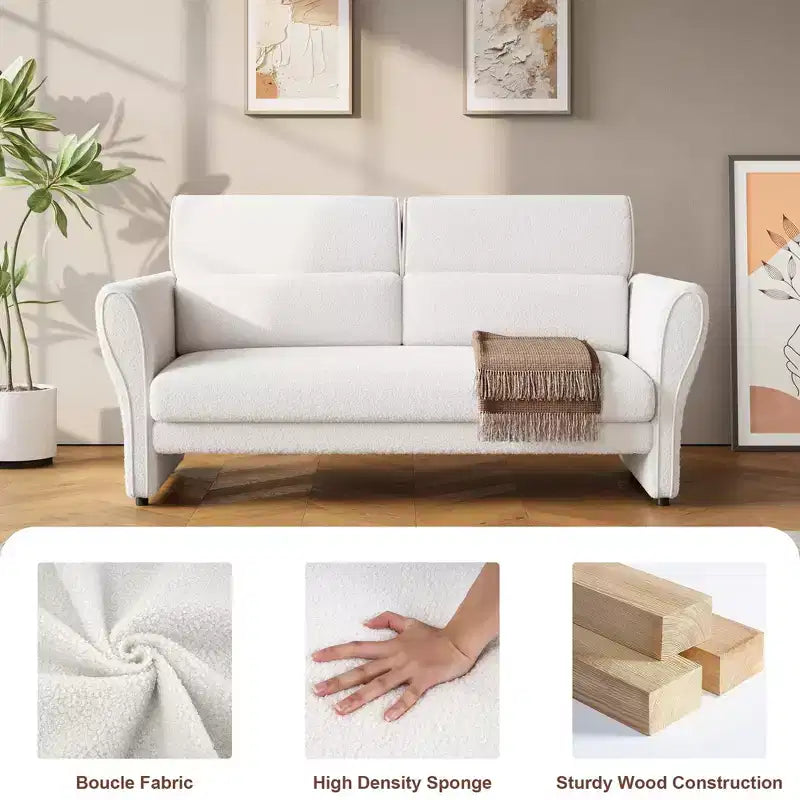 Canapé causeuse pour salon, canapé rembourré en bouclé moderne avec coussin lombaire, causeuse à assise profonde
