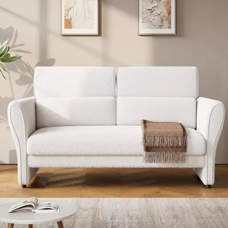 Canapé causeuse pour salon, canapé rembourré en bouclé moderne avec coussin lombaire, causeuse à assise profonde
