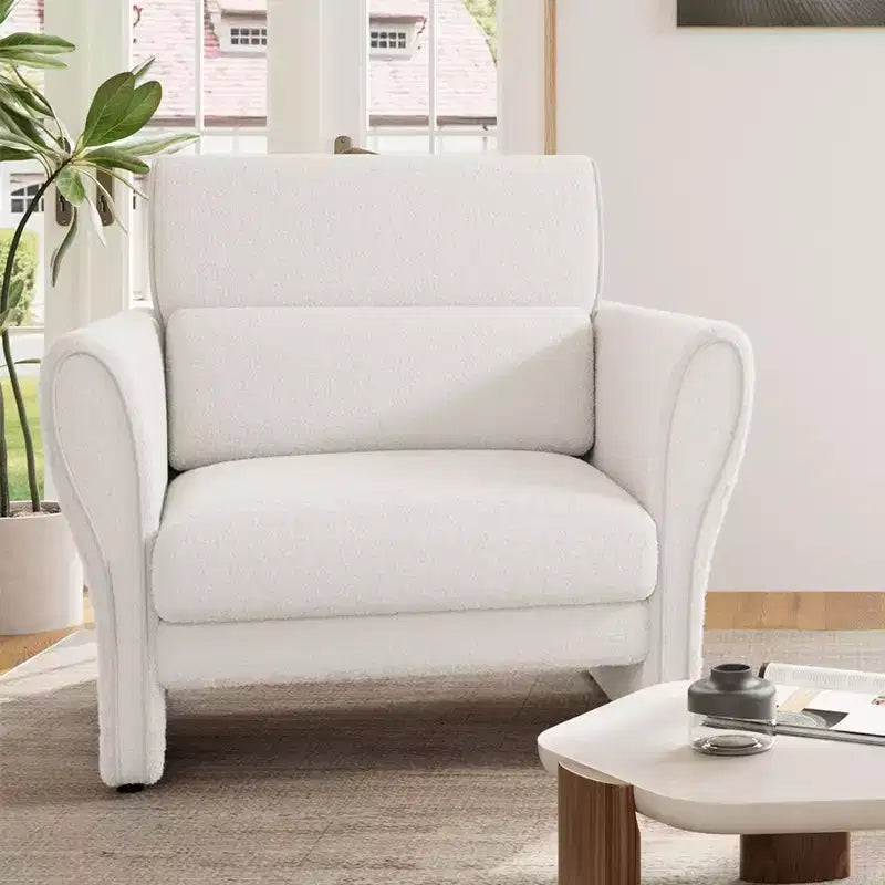 Canapé causeuse pour salon, canapé rembourré en bouclé moderne avec coussin lombaire, causeuse à assise profonde