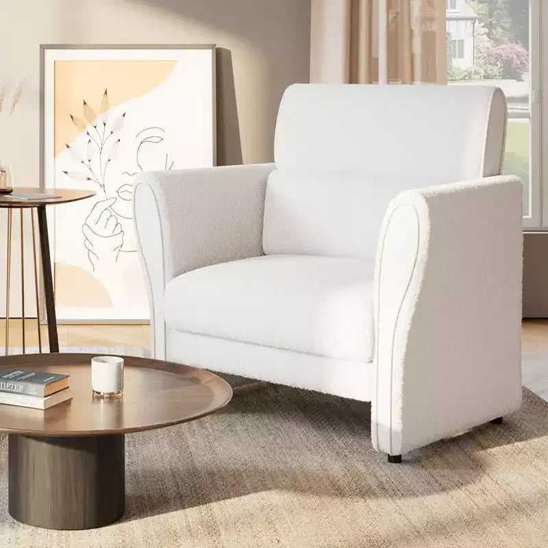 Canapé causeuse pour salon, canapé rembourré en bouclé moderne avec coussin lombaire, causeuse à assise profonde