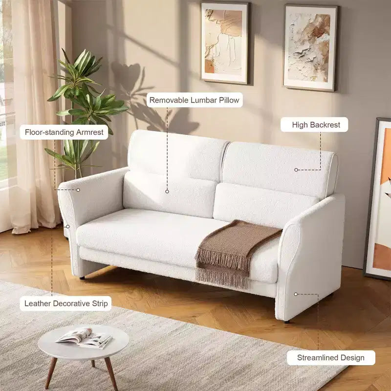 Canapé causeuse pour salon, canapé rembourré en bouclé moderne avec coussin lombaire, causeuse à assise profonde