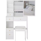 Coiffeuse avec tabouret rembourré, miroir coulissant et rangements multi-niveaux