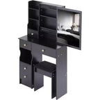 Coiffeuse avec tabouret rembourré, miroir coulissant et rangements multi-niveaux