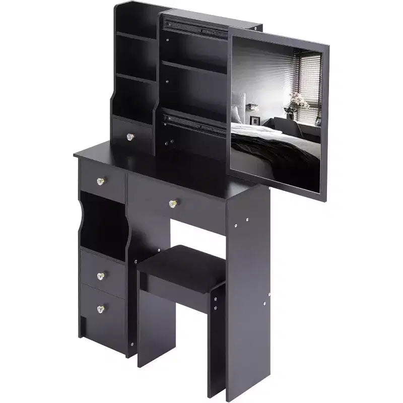 Coiffeuse avec tabouret rembourré, miroir coulissant et rangements multi-niveaux
