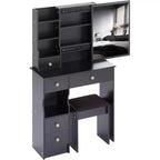 Coiffeuse avec tabouret rembourré, miroir coulissant et rangements multi-niveaux