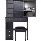 Coiffeuse avec tabouret rembourré, miroir coulissant et rangements multi-niveaux