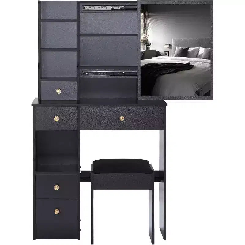 Coiffeuse avec tabouret rembourré, miroir coulissant et rangements multi-niveaux