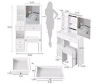 Coiffeuse avec tabouret rembourré, miroir coulissant et rangements multi-niveaux