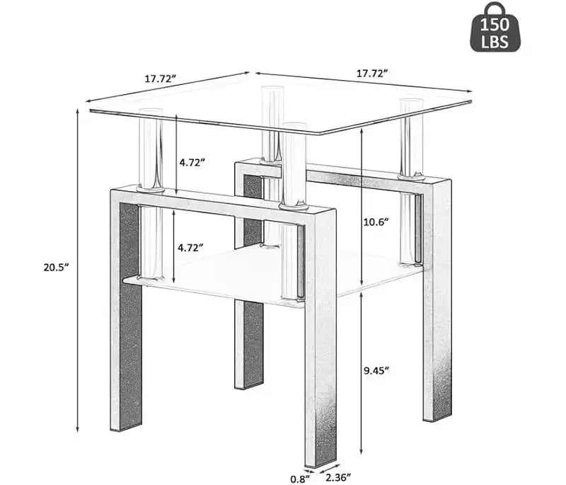 Table Basse Moderne, Table d'Appoint Centrale en Verre Trempé, Table Basse à 2 Niveaux avec Étagère de Rangement, Table Carrée pour Salon, Bureau à Domicile, Petit Espace