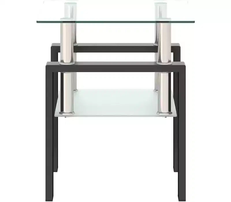 Table Basse Moderne, Table d'Appoint Centrale en Verre Trempé, Table Basse à 2 Niveaux avec Étagère de Rangement, Table Carrée pour Salon, Bureau à Domicile, Petit Espace