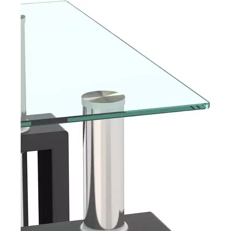 Table Basse Moderne, Table d'Appoint Centrale en Verre Trempé, Table Basse à 2 Niveaux avec Étagère de Rangement, Table Carrée pour Salon, Bureau à Domicile, Petit Espace