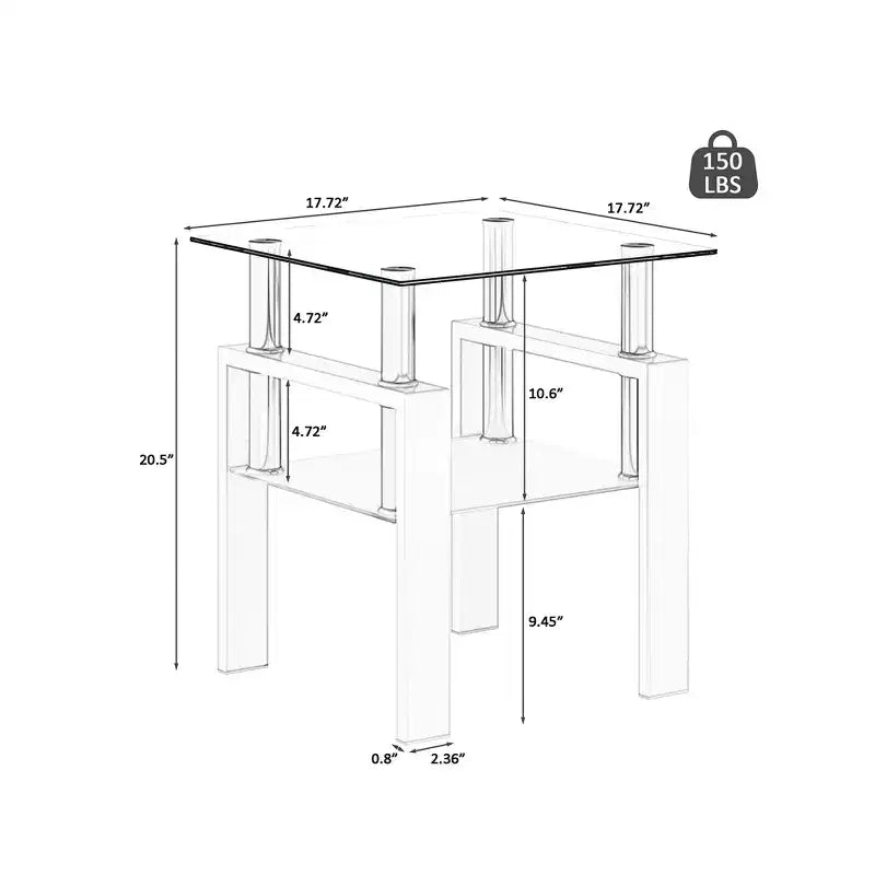 Table Basse Moderne, Table d'Appoint Centrale en Verre Trempé, Table Basse à 2 Niveaux avec Étagère de Rangement, Table Carrée pour Salon, Bureau à Domicile, Petit Espace