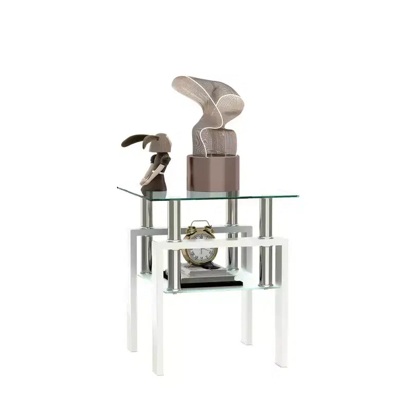 Table Basse Moderne, Table d'Appoint Centrale en Verre Trempé, Table Basse à 2 Niveaux avec Étagère de Rangement, Table Carrée pour Salon, Bureau à Domicile, Petit Espace