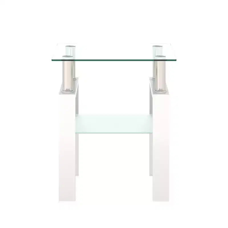 Table Basse Moderne, Table d'Appoint Centrale en Verre Trempé, Table Basse à 2 Niveaux avec Étagère de Rangement, Table Carrée pour Salon, Bureau à Domicile, Petit Espace