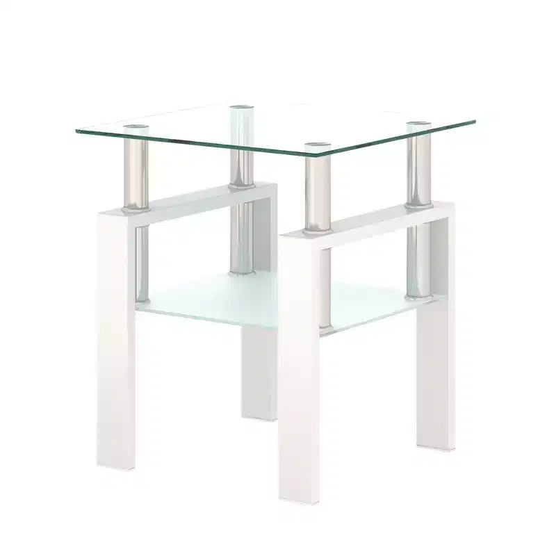 Table Basse Moderne, Table d'Appoint Centrale en Verre Trempé, Table Basse à 2 Niveaux avec Étagère de Rangement, Table Carrée pour Salon, Bureau à Domicile, Petit Espace