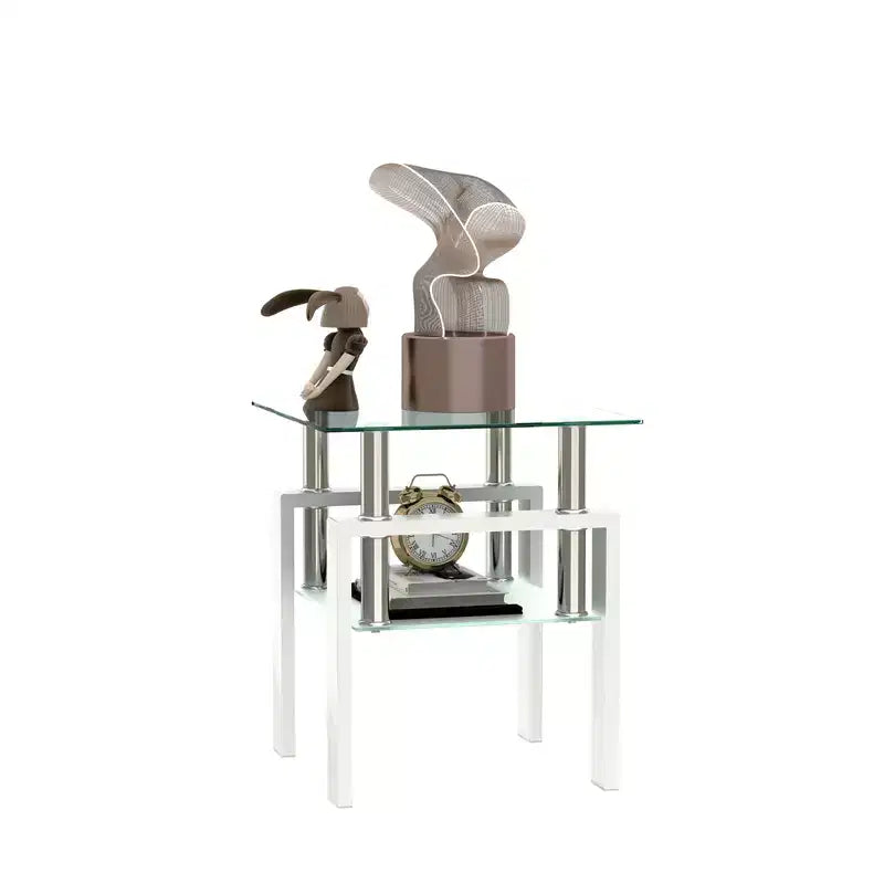 Table Basse Moderne, Table d'Appoint Centrale en Verre Trempé, Table Basse à 2 Niveaux avec Étagère de Rangement, Table Carrée pour Salon, Bureau à Domicile, Petit Espace