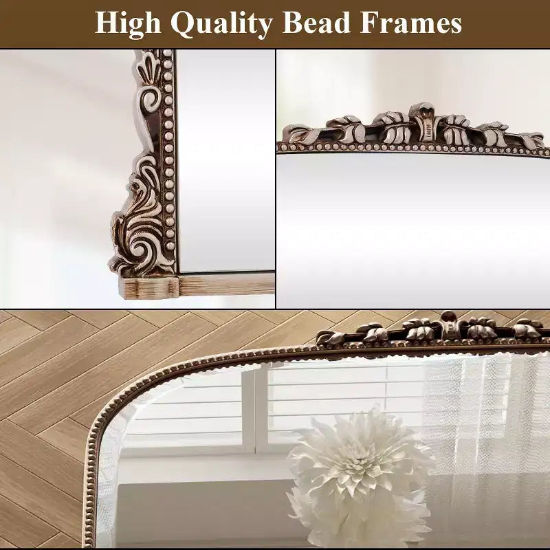 Miroir mural 40x28, miroir à perles arqué avec cadre en métal, miroir décoratif de salle de bain pour entrée, chambre ou salon
