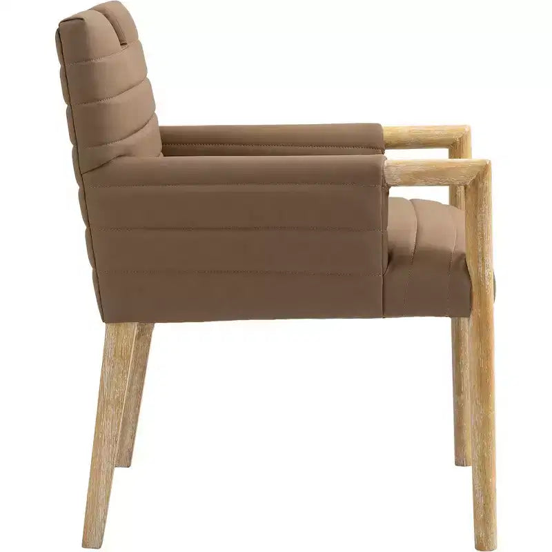 Chaise de salle à manger en cuir végétalien - Dossier capitonné cannelé, pieds en chêne naturel